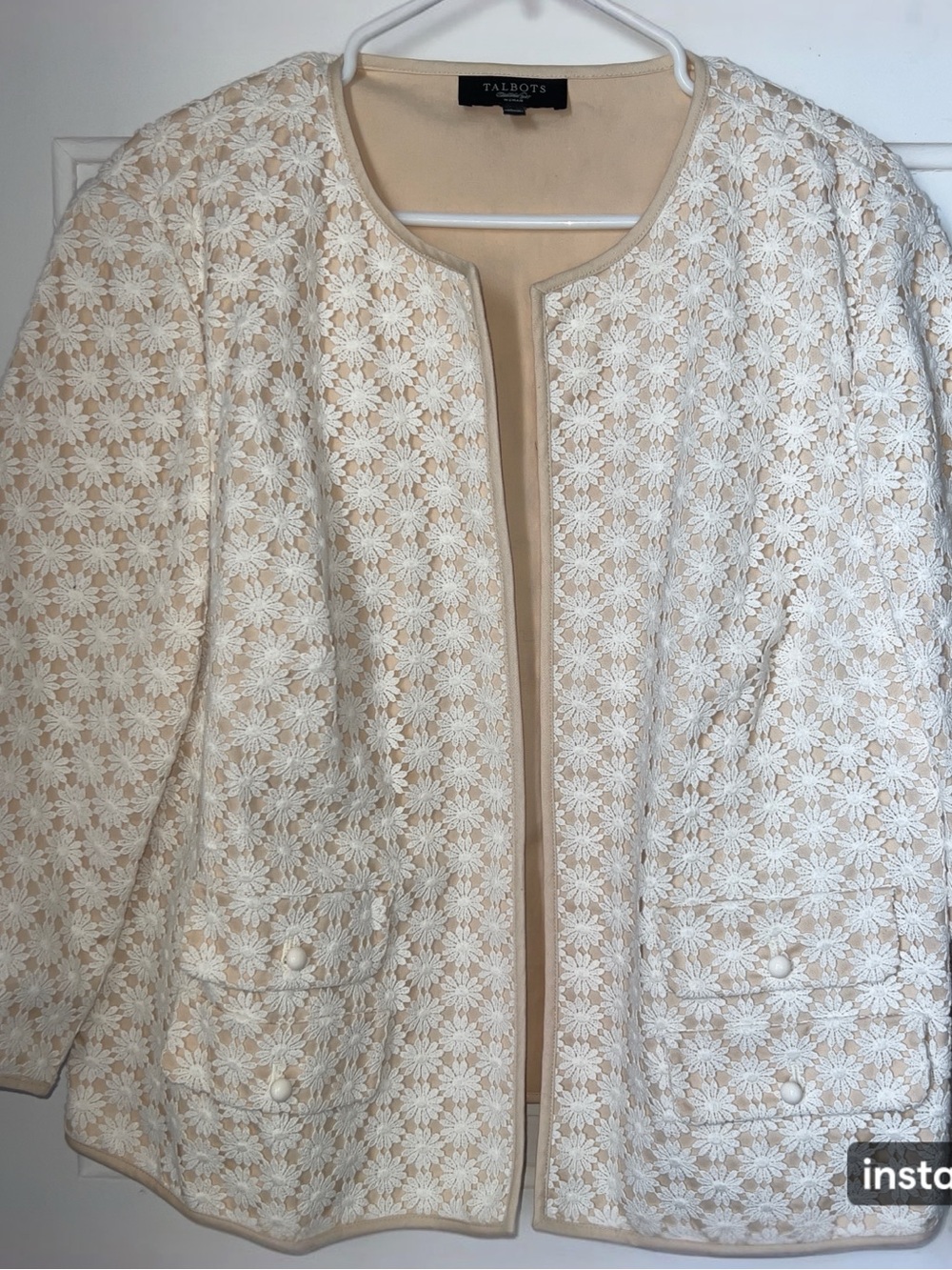 Talbots Cream Lace Floral Open-Front Jacket
